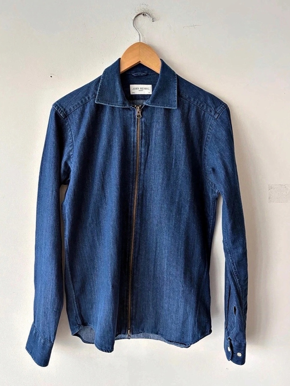 John Henric Denim Zipper Shirt Men's Blue Size 37